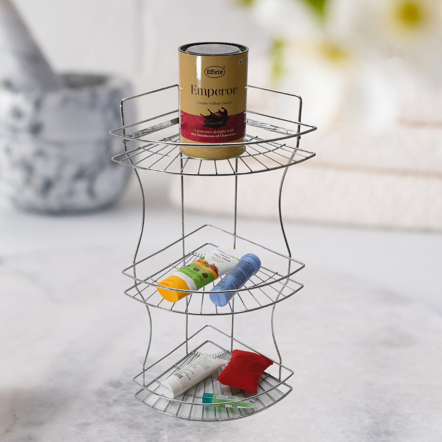 Multipurpose Stainless Steel Multi- 3 Tier Corner Storage Rack - Springkart 