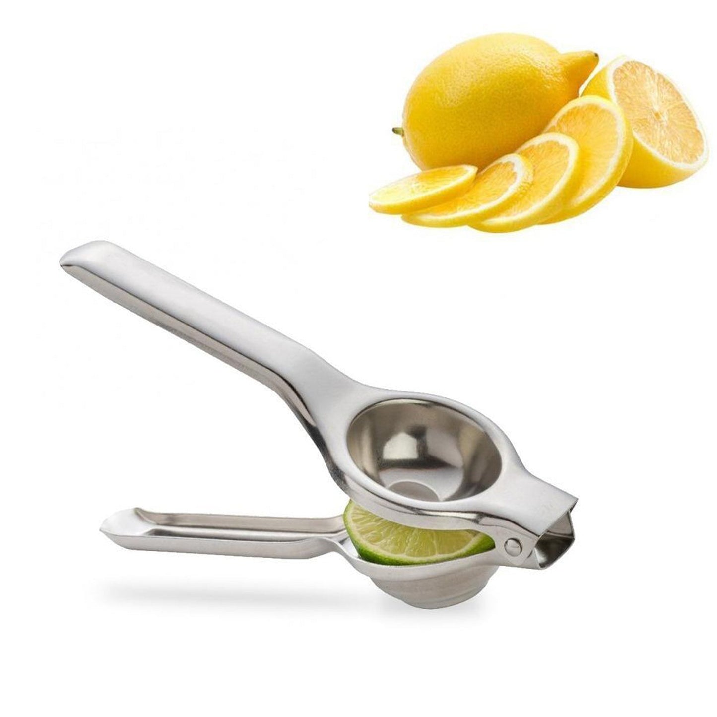 Stainless steel lemon squeezer.