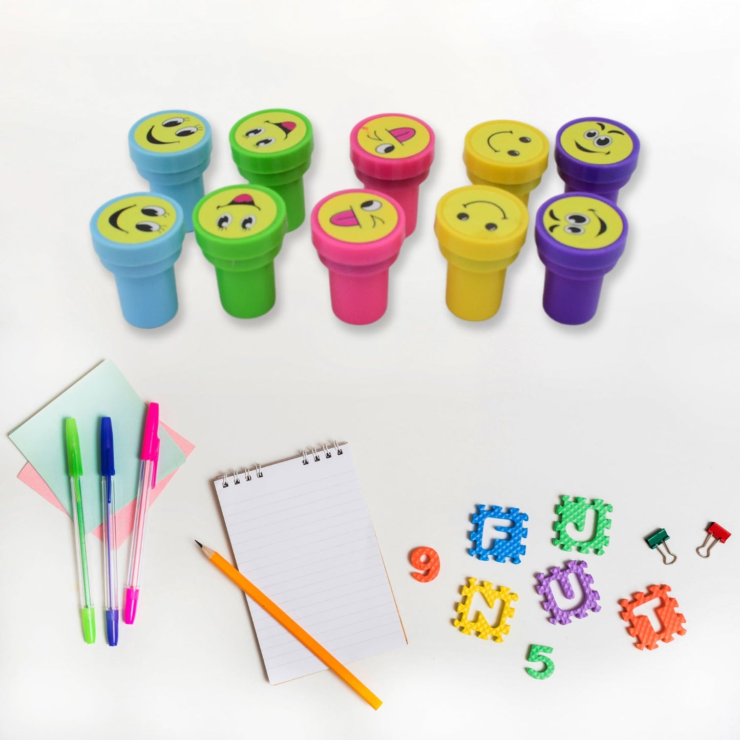 Emoticon Stamps 10 pieces in Round Shape Stamp (Multicolor / 10 Pc) - Springkart 