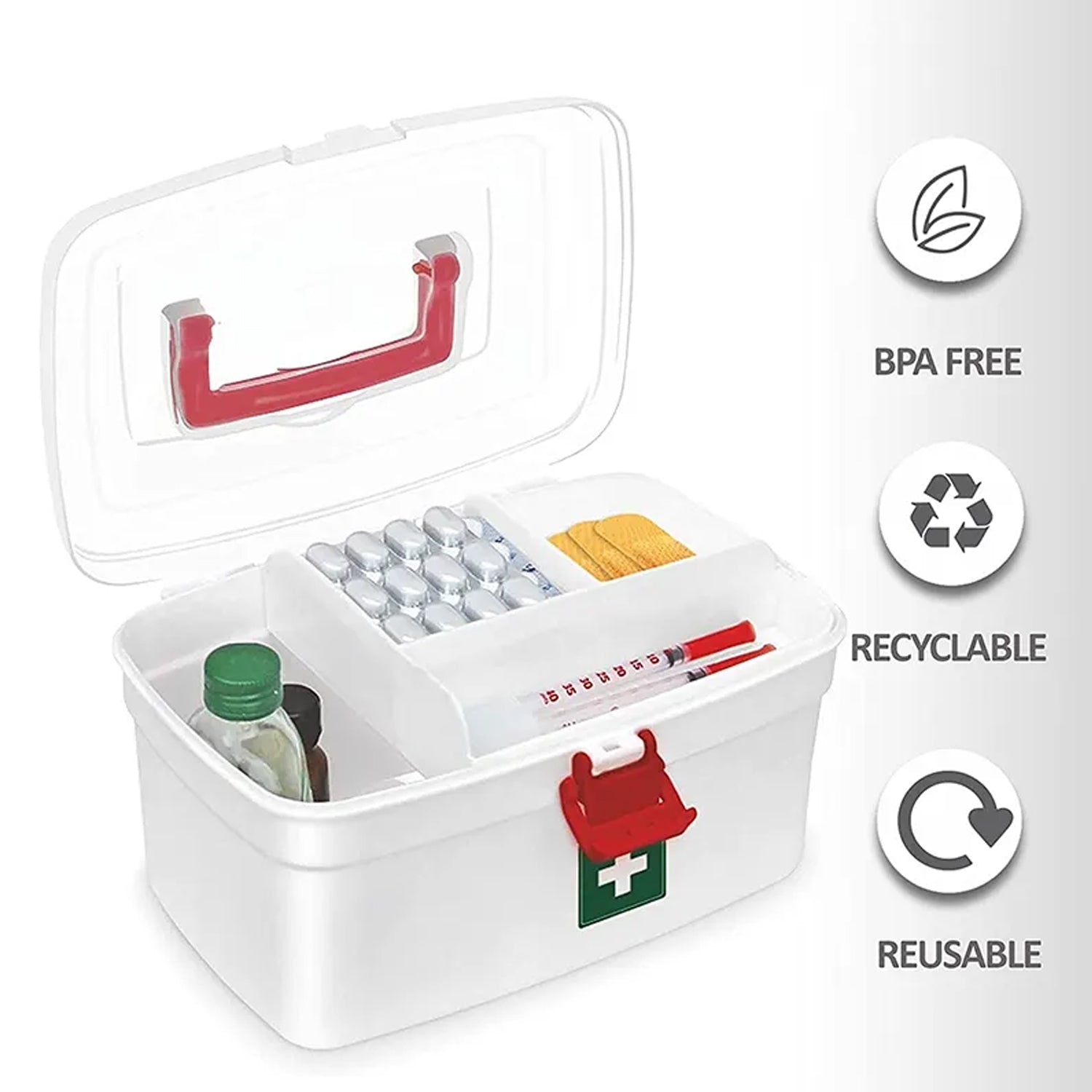 Medical Storage Box with Detachable Tray & Handle - Springkart 