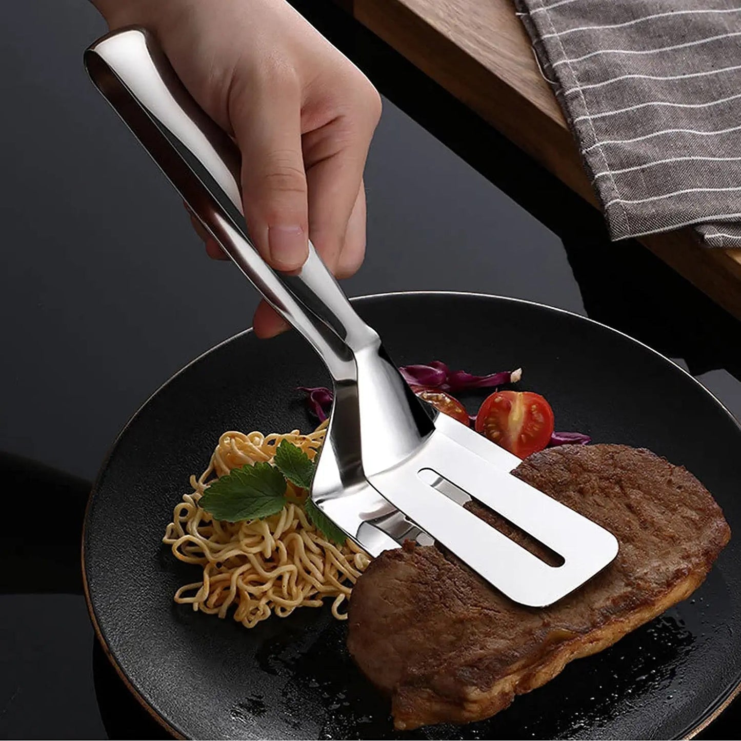 Multifunction Cooking Serving Turner Frying Food Tong. Stainless Steel Steak Clip Clamp BBQ Kitchen Tong. - Springkart 