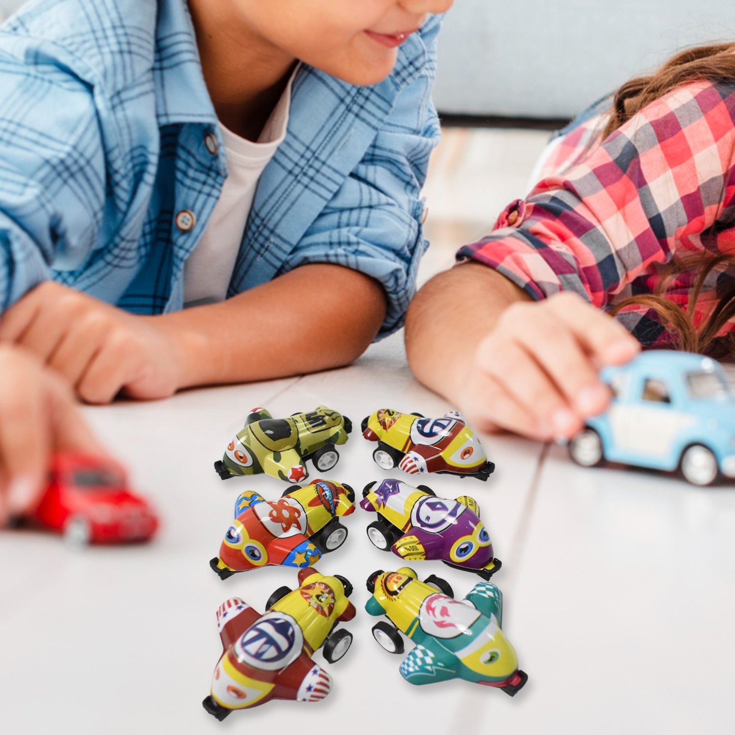 Mini Pull Back Car & Aeroplane PVC Plastic Pull Back Car Cartoon Toys (12 Pcs Set) - Springkart 