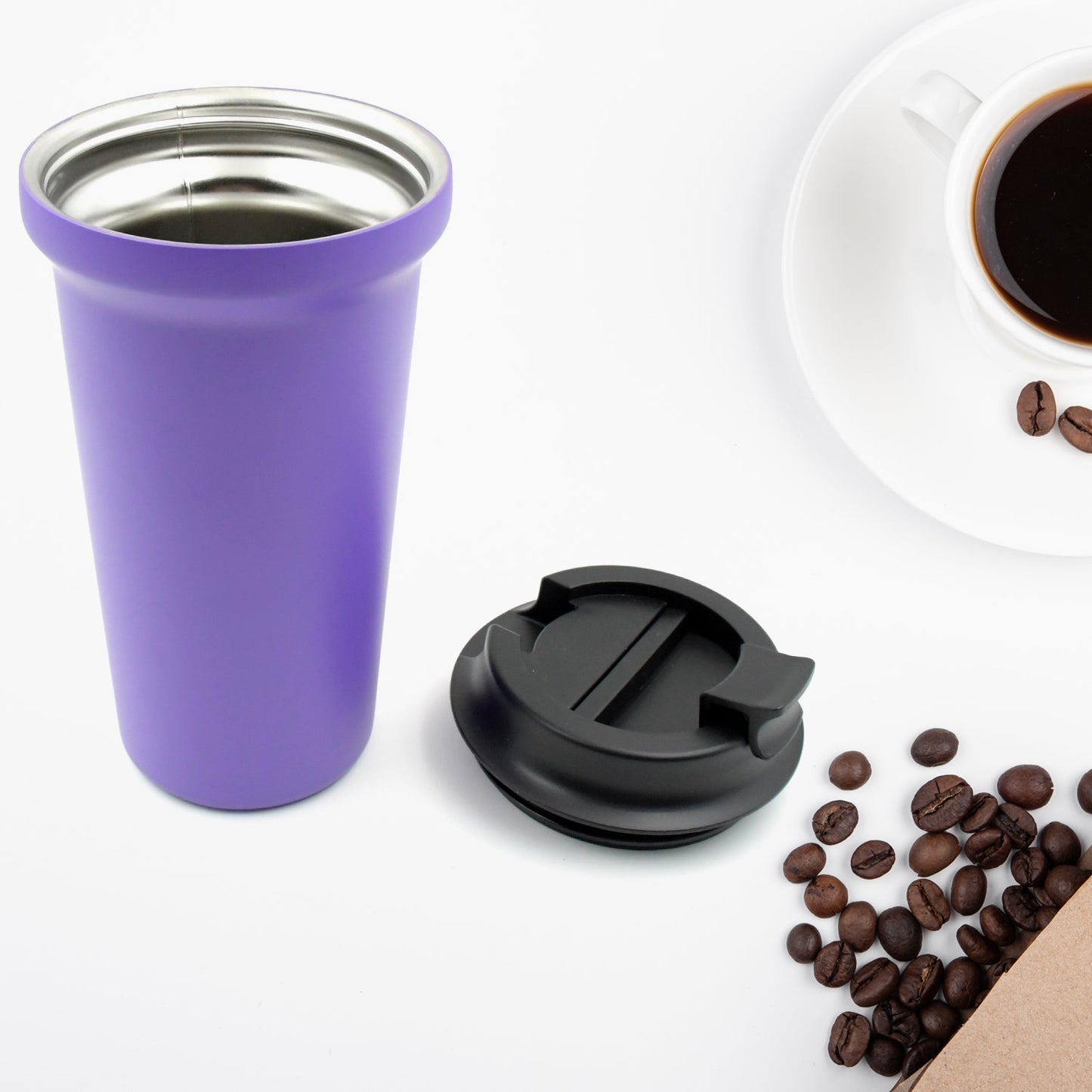 Inside Stainless Steel & Outside Plastic Vacuum Insulated Insulated Coffee Cups Double Walled Travel Mug, Car Coffee Mug with Leak Proof Lid Reusable Thermal Cup for Hot Cold Drinks Coffee, Tea (1 Pc 450ML) - Springkart 