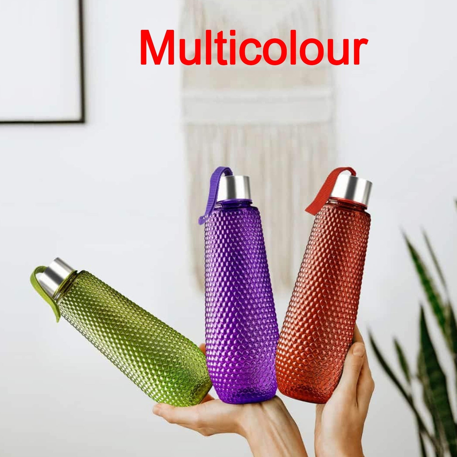 Plastic Fridge Water Set With Steel Finish Cap (3 Pieces 1 litre) - Springkart 