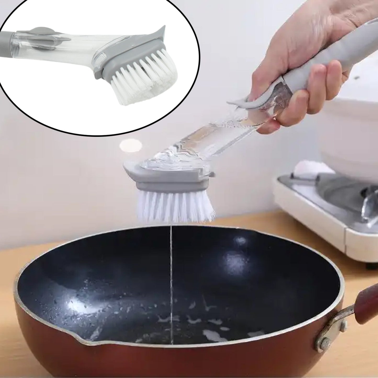 Home & Kitchen Cleaning Brushes, Scrubber, Soap Dispenser Scrub Brush for Pans Pots and Bathtub Sink (2 In 1)