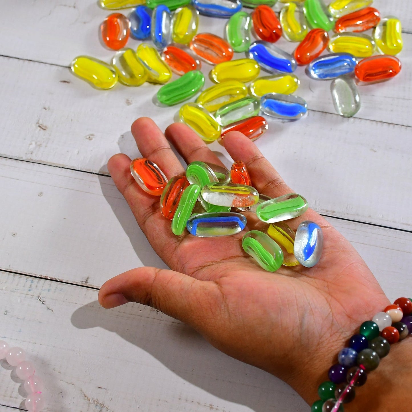 Glass Gem Stone, Flat Round Marbles Pebbles for Vase Fillers, Attractive pebbles for Aquarium Fish Tank. - Springkart 