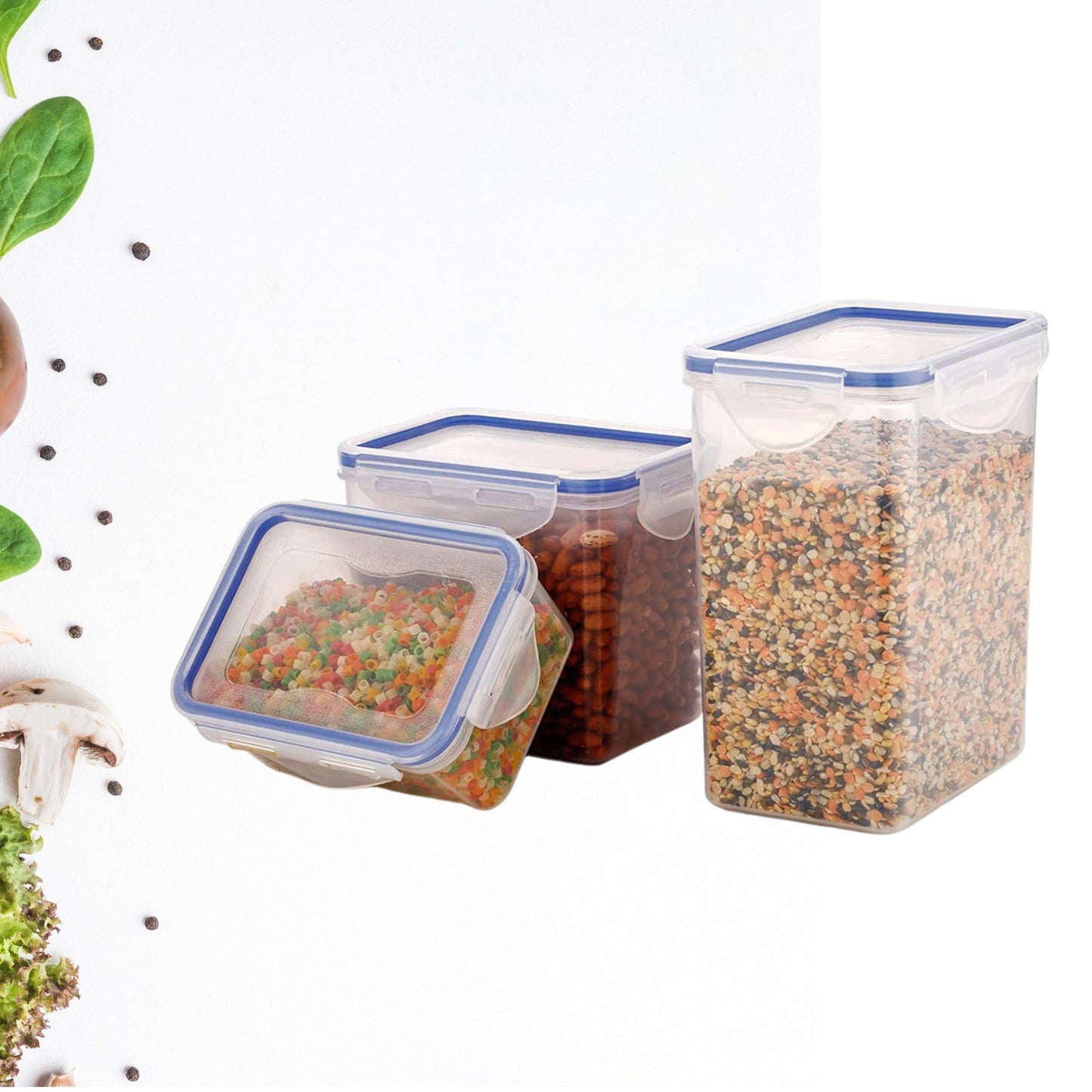 Classics Rectangular Plastic Airtight Food Storage Containers with Leak Proof Locking Lid Storage container set of 3 Pc( Approx Capacity 500ml,1000ml,1500ml, Transparent) - Springkart 