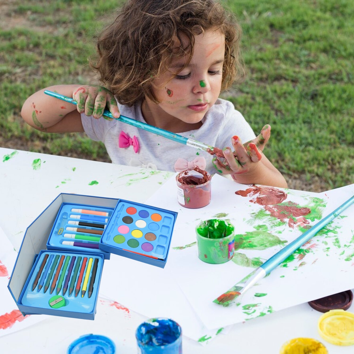 Color Pencil, Crayons, Water Color, Sketch Pen Art (58 Pcs Set) - Springkart 