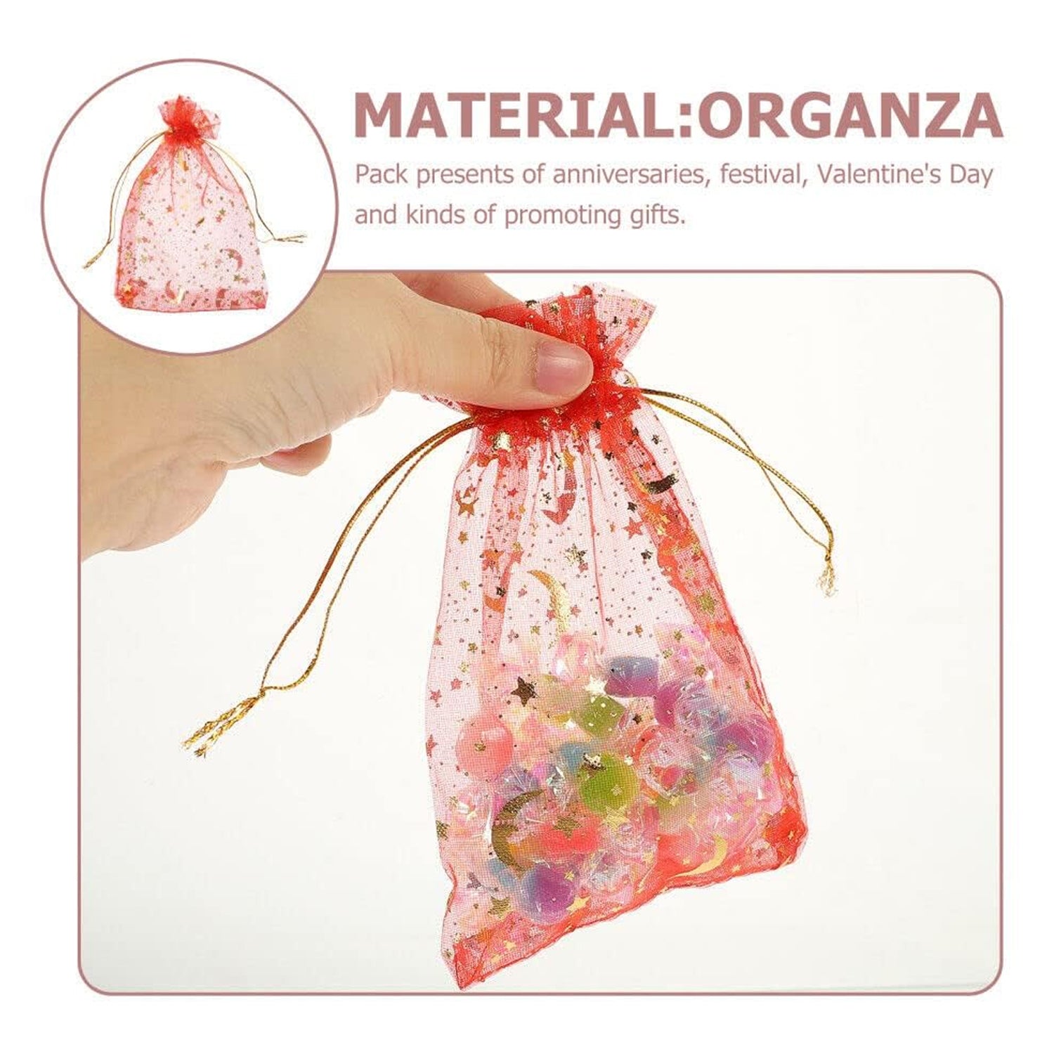 Net Fabric Drawstring Pouch for Dry Fruits Packing, Organza Shagun Potli Baba (Mix Size & Design) - Springkart 