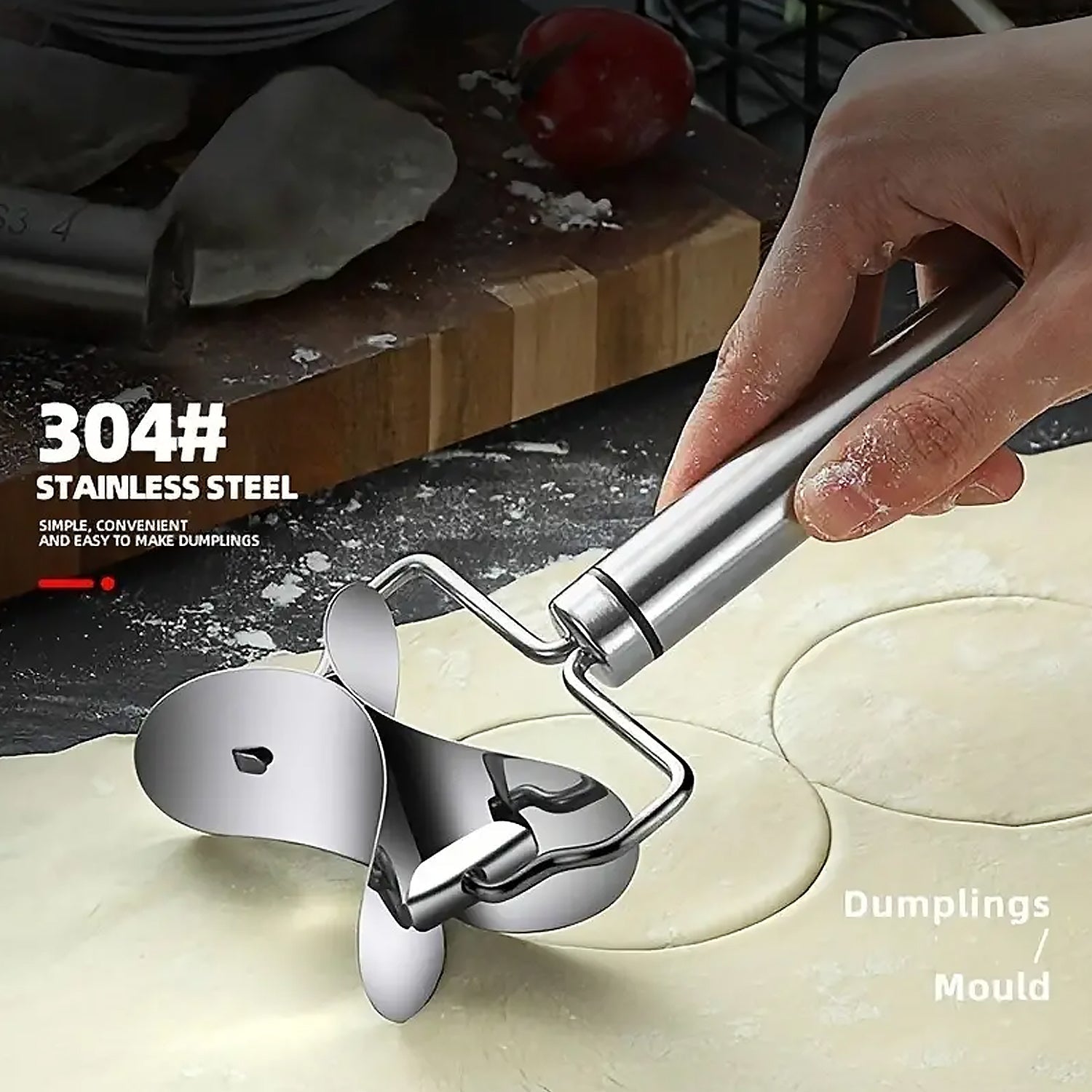 Multifunctional Easy and Fast Stainless Steel Puri cutter roller Machine with Handle for Home Baking Tools for Women, Dough Circle Roller Cutter for Kitchen (1 pc) - Springkart 