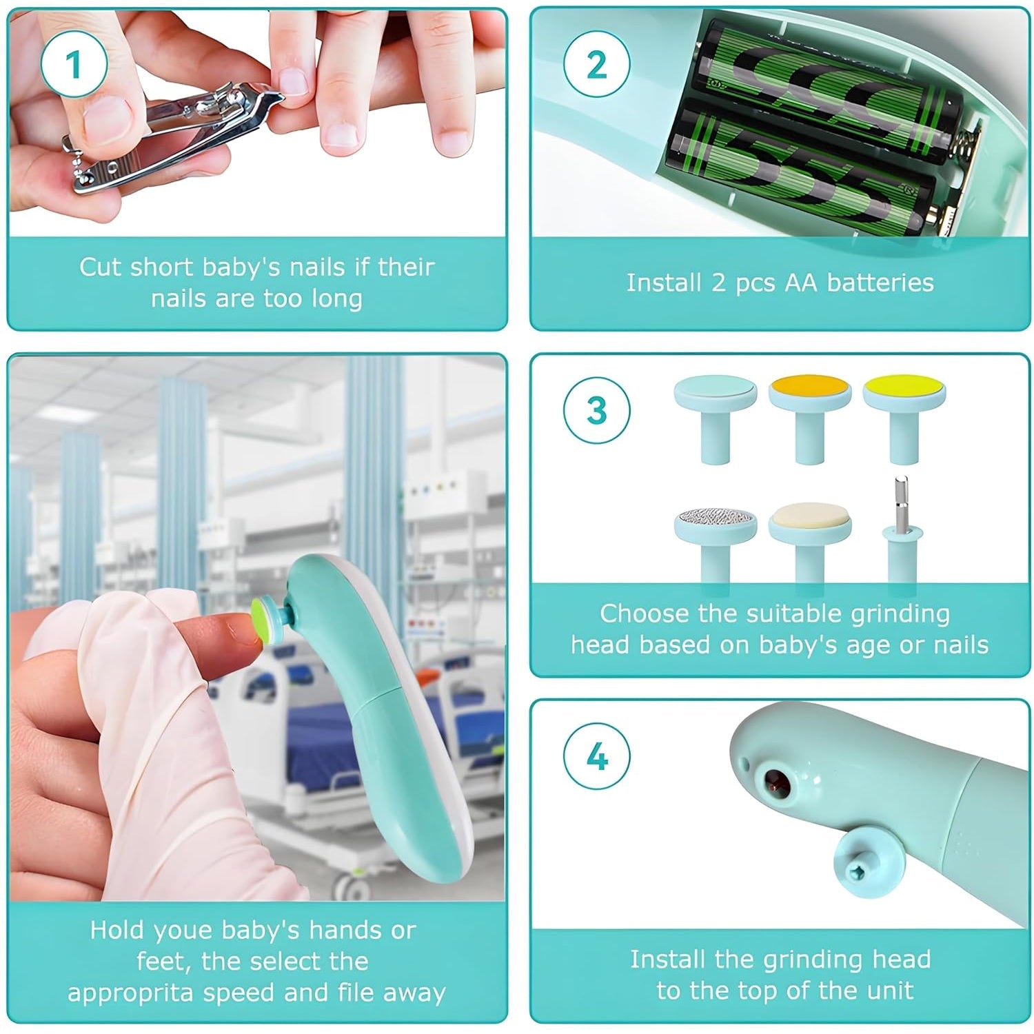 Baby Nail Trimmer / Clippers | 6 Grinding Head (Multi Color / 1 Pc / Battery not included) - Springkart 