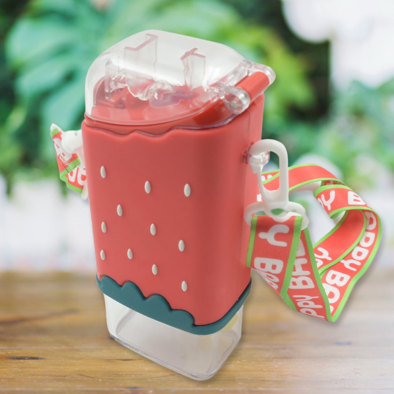 Portable Cute Water Bottle for Kids, Unique Ice Cream Shape water cup, Popsicle Shaped Plastic Kettle with Straw, Adjustable Shoulder Strap, BPA free, Leakproof (300 ML) - Springkart 