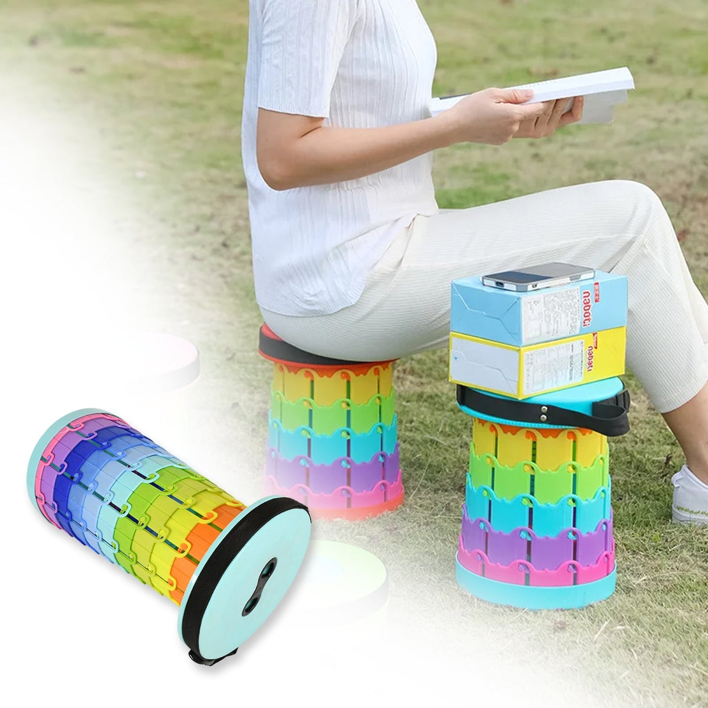 Multi-Purpose Folding Table Height-Adjustable Telescopic Stool (1 Pc) - Springkart 