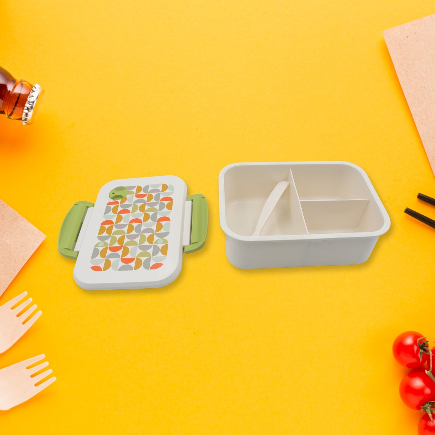 Lunch Box 3 Compartment With Leak Proof Lunch Box & 1 spoon, For School & Office Use - Springkart 