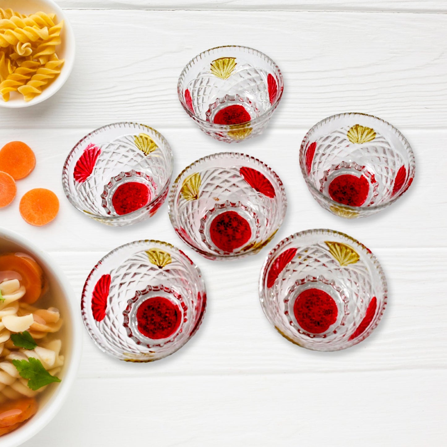 Rose glass Multipurpose Pudding / Dessert / Ice Cream Bowl Set for Home use, Home & Kitchen Serving Bowl for Sundae, Sweets, Snacks, Fruit, Pudding, Nuts or Dip, Serving Bowls 6 Medium & 1 Big Bowl (Set of 7 pc) - Springkart 
