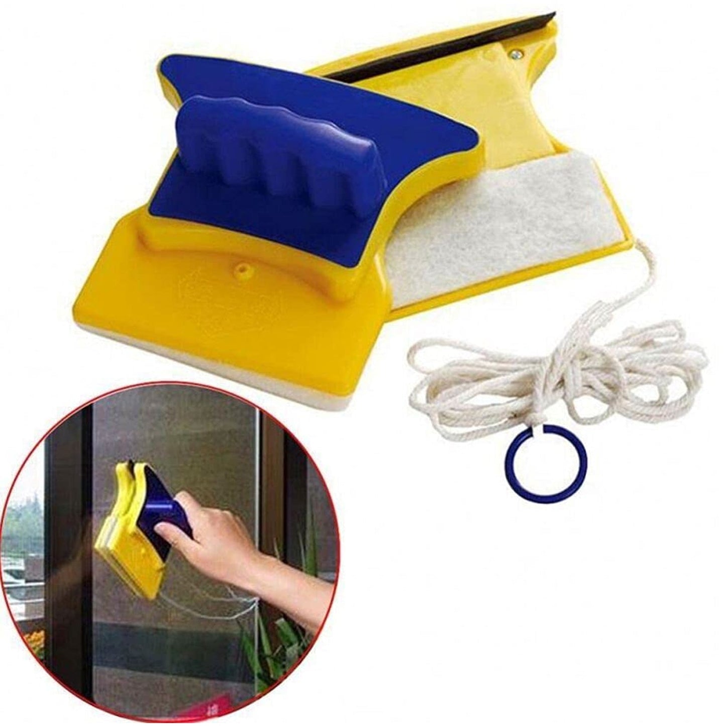 Magnetic Glass Cleaner (1 Pc): Square, Double-Sided Wiper, 2 Extra Pads - Springkart 