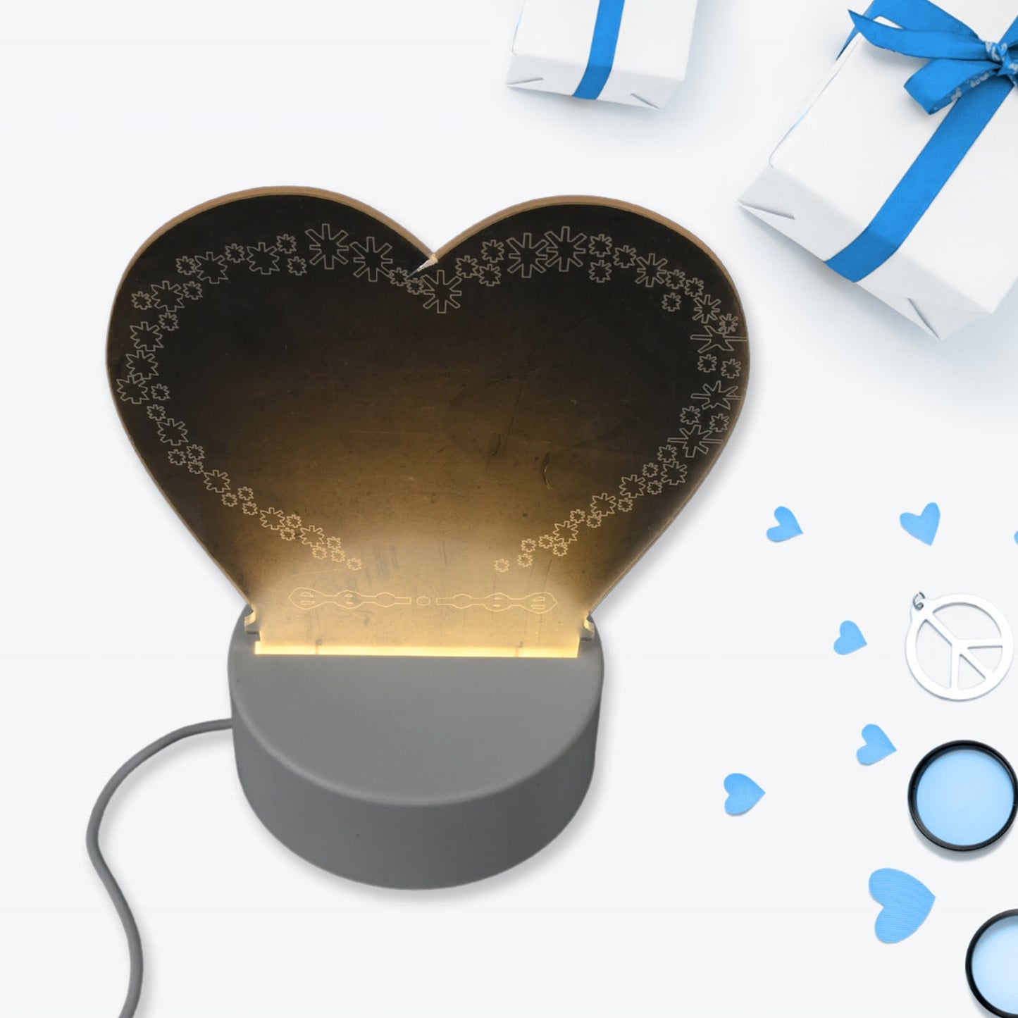 Creative Visualization Lamp 3 D Acrylic Decorative Lamp for Creative Keeps Notes Drawing Table Lamp for Home Decor / Bedroom / Gift / Office Decoration / Erasable Board (Heart-Shape / 1 pc) - Springkart 