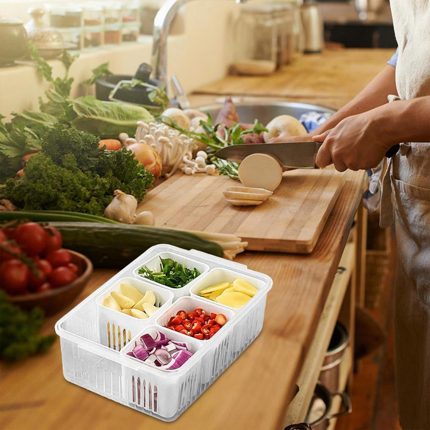 Fridge Storage Boxes Freezer Storage Containers, Container for Kitchen Storage Set, Storage in Kitchen, Vegetable Storage, Draining Crisper Refrigerator Food Box (1 Pc) - Springkart 