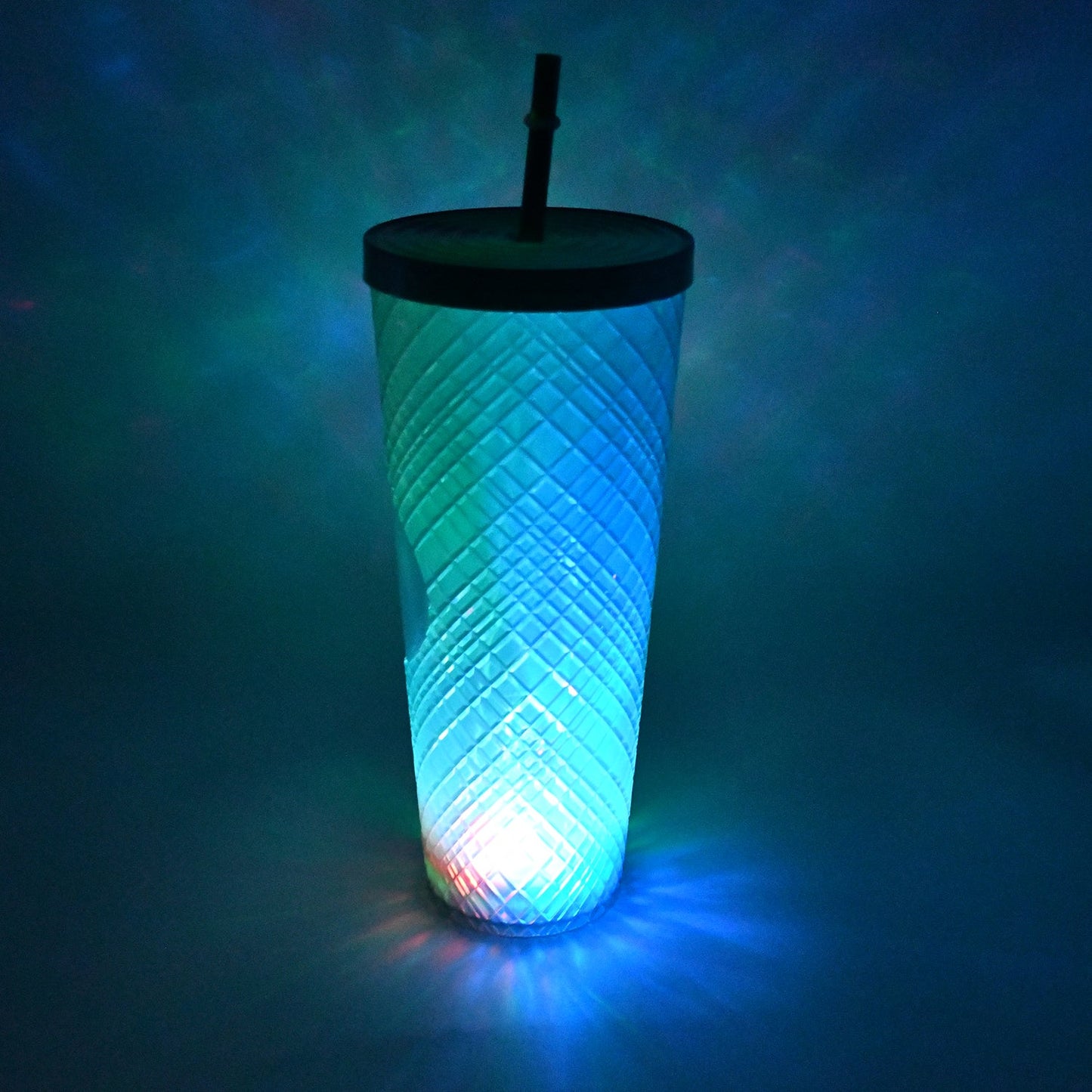 Cup with Straw & LED Lighting Reusable Matte Studded Tumbler with Leak Proof Lid Water Cup Travel Mug Coffee Ice Water Bottle Double Walled Insulated Tumbler BPA Free (1 Pc) - Springkart 
