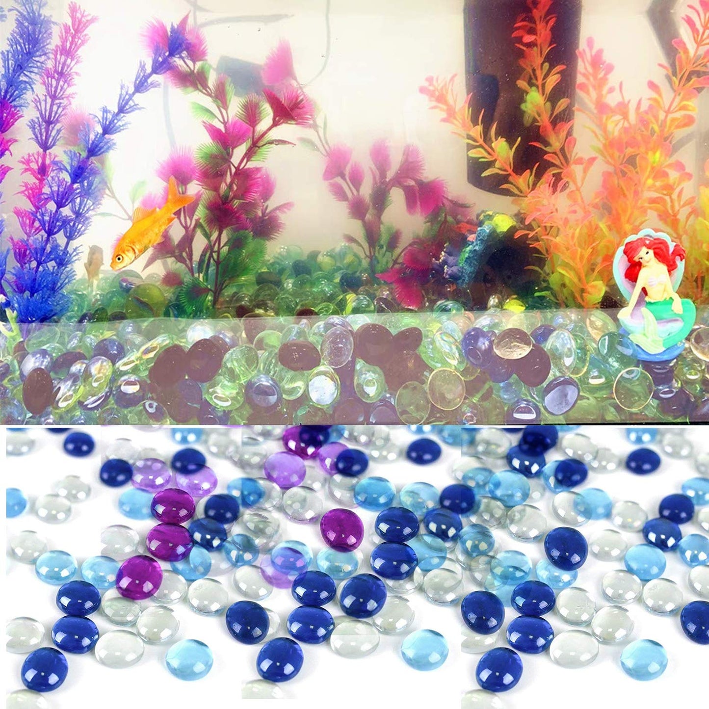 Glass Gem Stone, Flat Round Marbles Pebbles for Vase Fillers, Attractive pebbles for Aquarium Fish Tank. - Springkart 