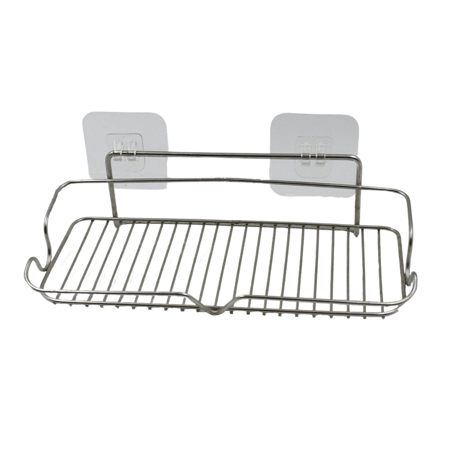 Stainless Steel Kitchen Bathroom Shower Shelf Storage Suction Basket Rack With 2 Hook (1 Pc) - Springkart 
