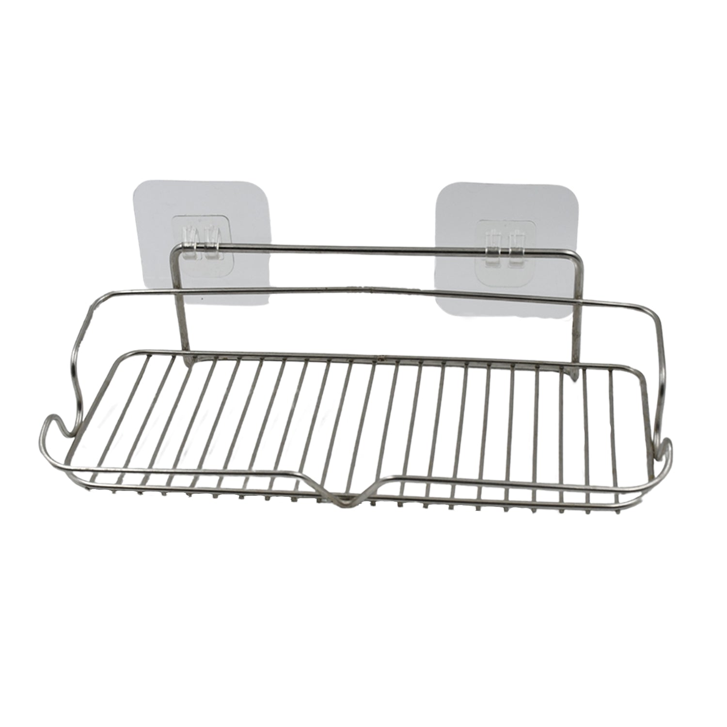 Stainless Steel Kitchen Bathroom Shower Shelf Storage Suction Basket Rack With 2 Hook (1 Pc) - Springkart 