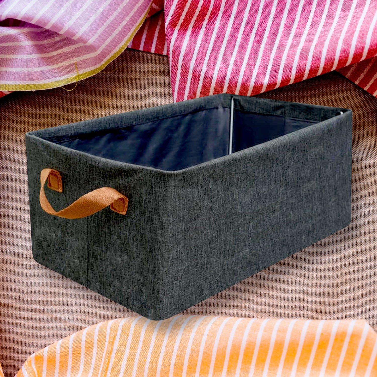 FOLDABLE STORAGE BOX WITH LID AND HANDLES, COTTON AND LINEN STORAGE BINS AND BASKETS ORGANIZER FOR NURSERY, CLOSET, BEDROOM, HOME (45 Cm) - Springkart 