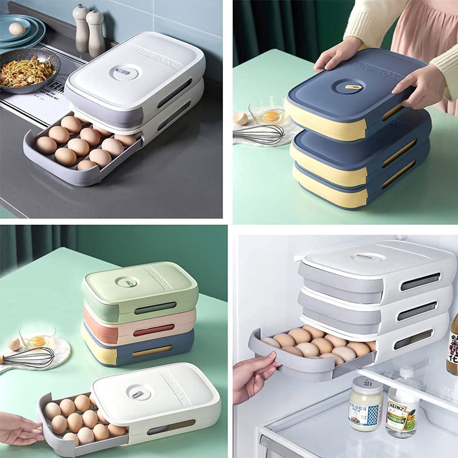 Egg Storage Box Plastic Egg Drawer Fridge Egg Organizer Egg Keeper Refrigerator Egg Drawer Plastic Egg Carton Covered Egg Holder Pantry Egg Bin Household Egg Tray (1 Pc) - Springkart 
