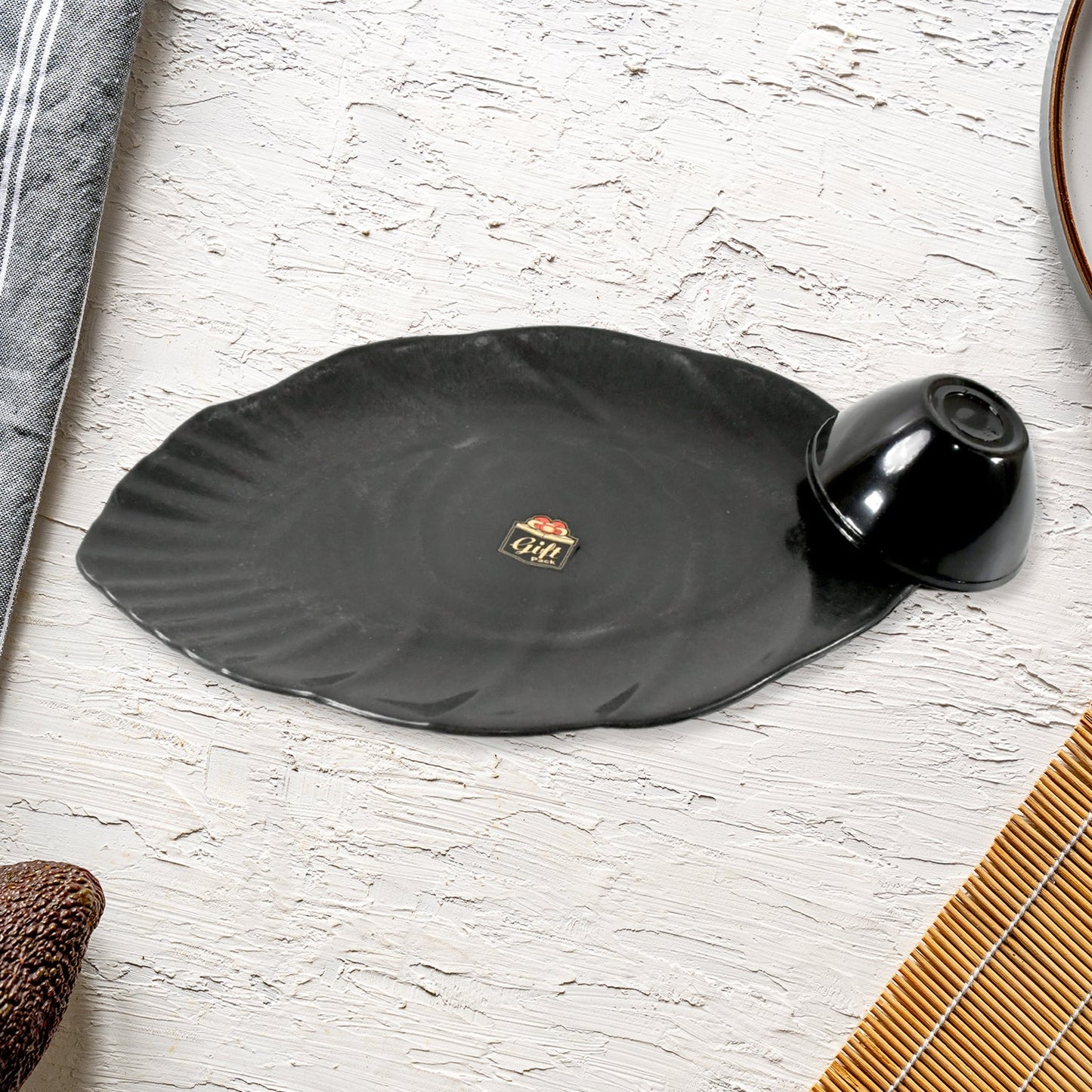 Hello Sweet Round Ceramic Snacks Bowl With Plastic Leaf shape Serving platter Portable, Lightweight Breakfast, Serving Bowl | Ideal for Rice, Pasta, Desserts Home & Kitchen Serving Bowl & platter (7 Pcs set) - Springkart 