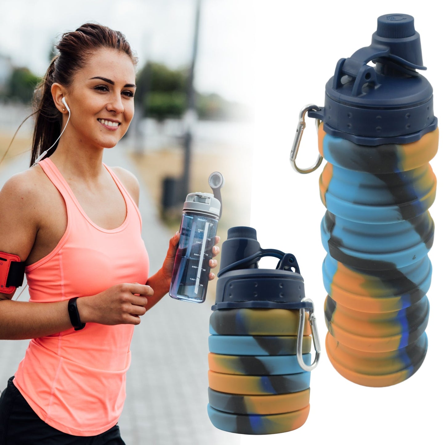 Foldable Water Bottle, Silicone Leak Proof Portable Sports Travel Water Bottle for Outdoor, Gym, Hiking (1 Pc / 24 cm Foldable) - Springkart 