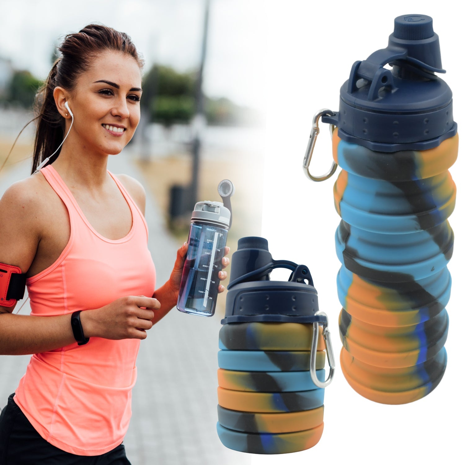 Foldable Water Bottle, Silicone Leak Proof Portable Sports Travel Water Bottle for Outdoor, Gym, Hiking (1 Pc / 24 cm Foldable) - Springkart 