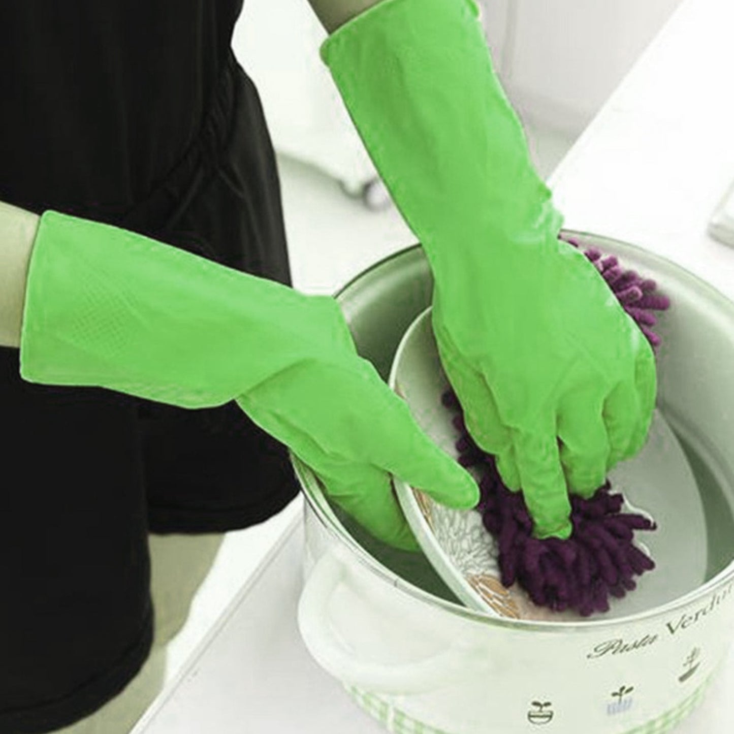 Multipurpose cleaning rubber hand gloves (green) 1 PC - Springkart 