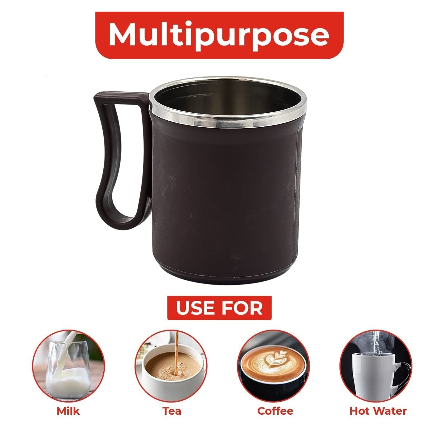 Coffee Mug with Lid and Handle-Plastic Covered Stainless Steel Mug (Random Color, Approx 200 ML) - Springkart 