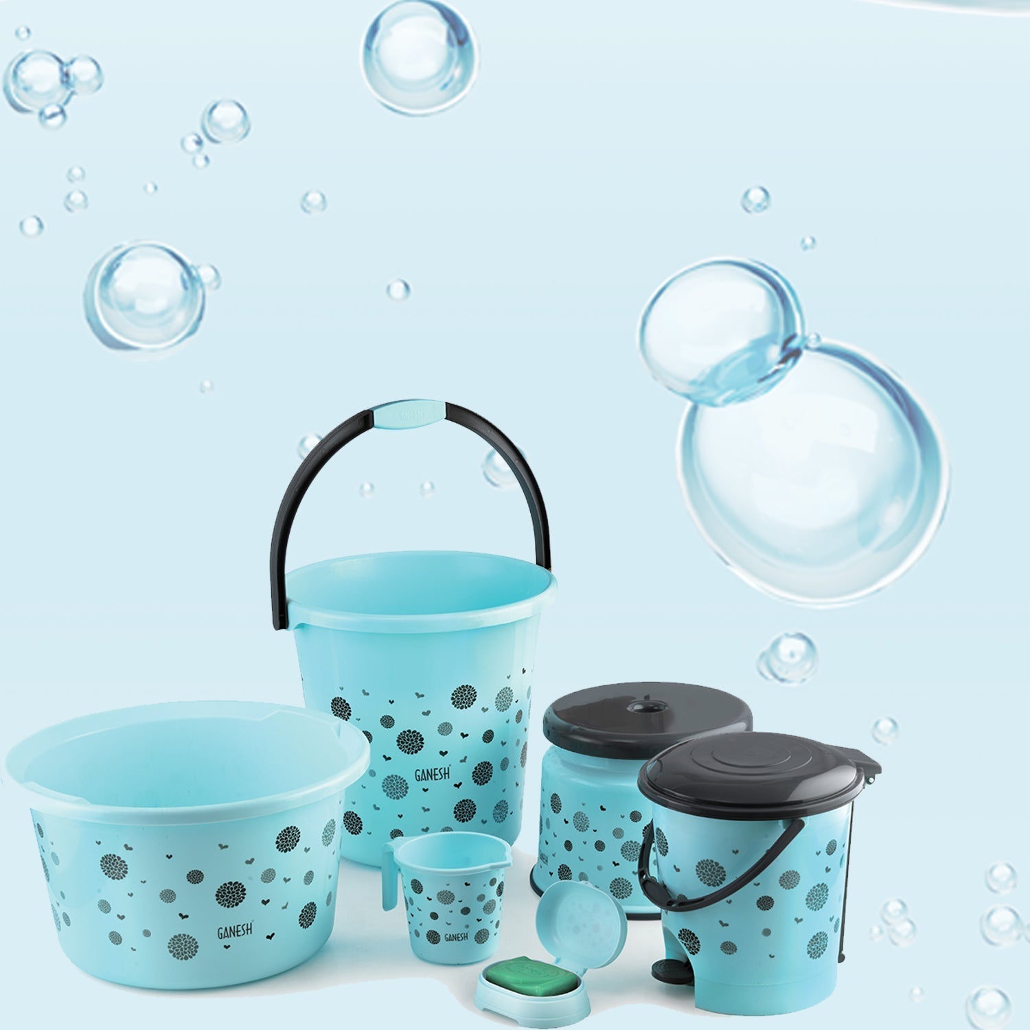 PLASTIC BATHROOM ACCESSORIES SET 6 PCS BATH SET BATHROOM BUCKET WITH DUSTBIN MUG, STOOL, SOAP CASE,TUB - Springkart 
