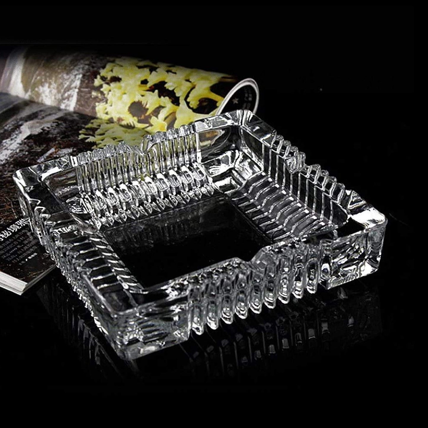Square Glass Misti Crystal Quality Cigar Cigarette Ashtray Round Tabletop for Home Office Indoor Outdoor Home Decor - Springkart 