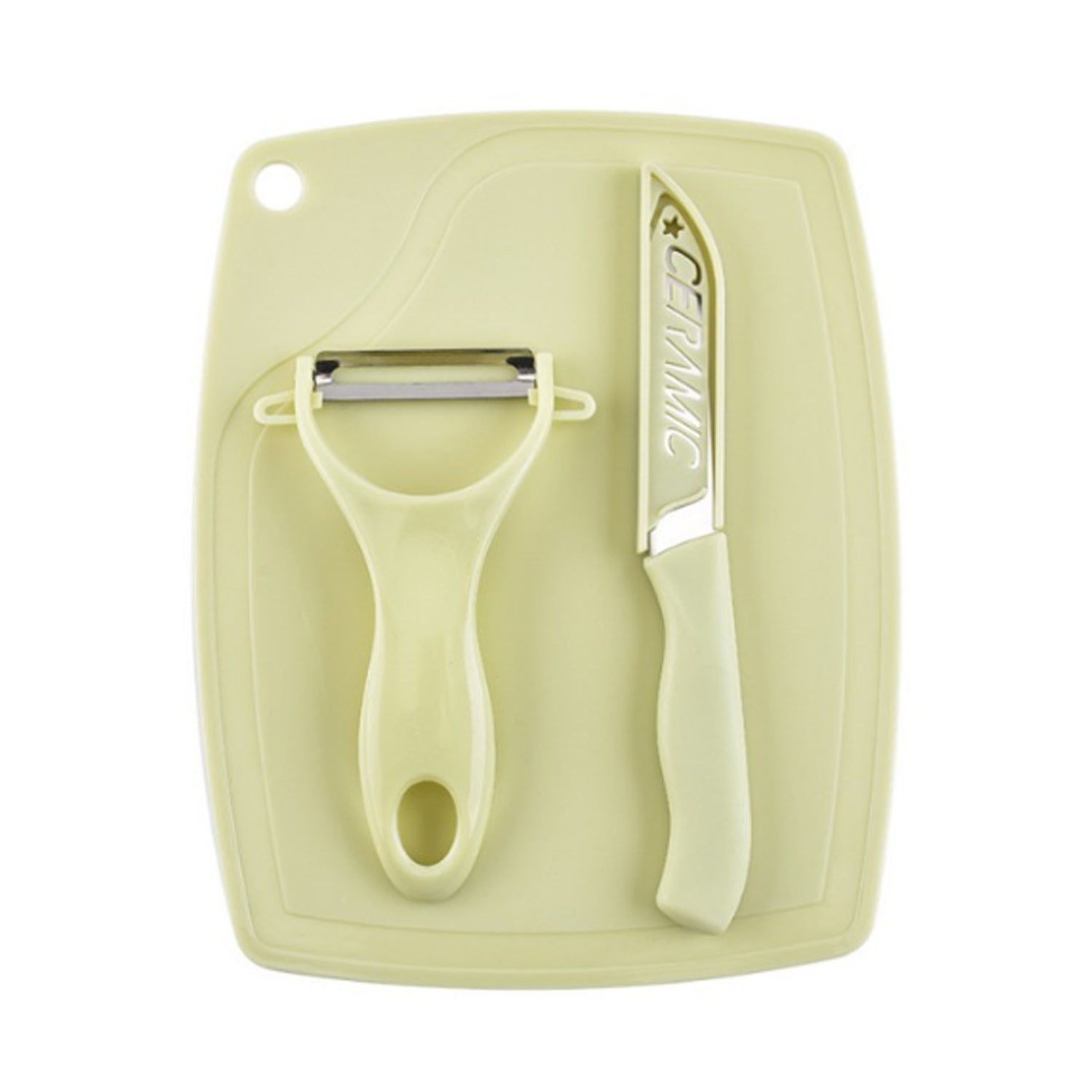 Plastic Kitchen Peeler - Green & Classic Stainless Steel 3-Piece Knife Set Combo - Springkart 