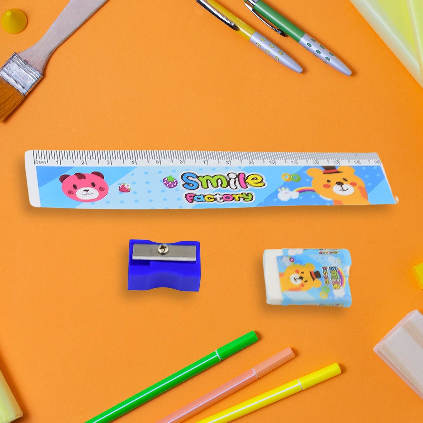 Cartoon Wooden Pencil Set for Kids Boys Return Gifts Birthday Party Space Stationary Set Pencil Eraser Sharpener Combo Kit for Kids Boys (Mix Color / 1 Set) - Springkart 