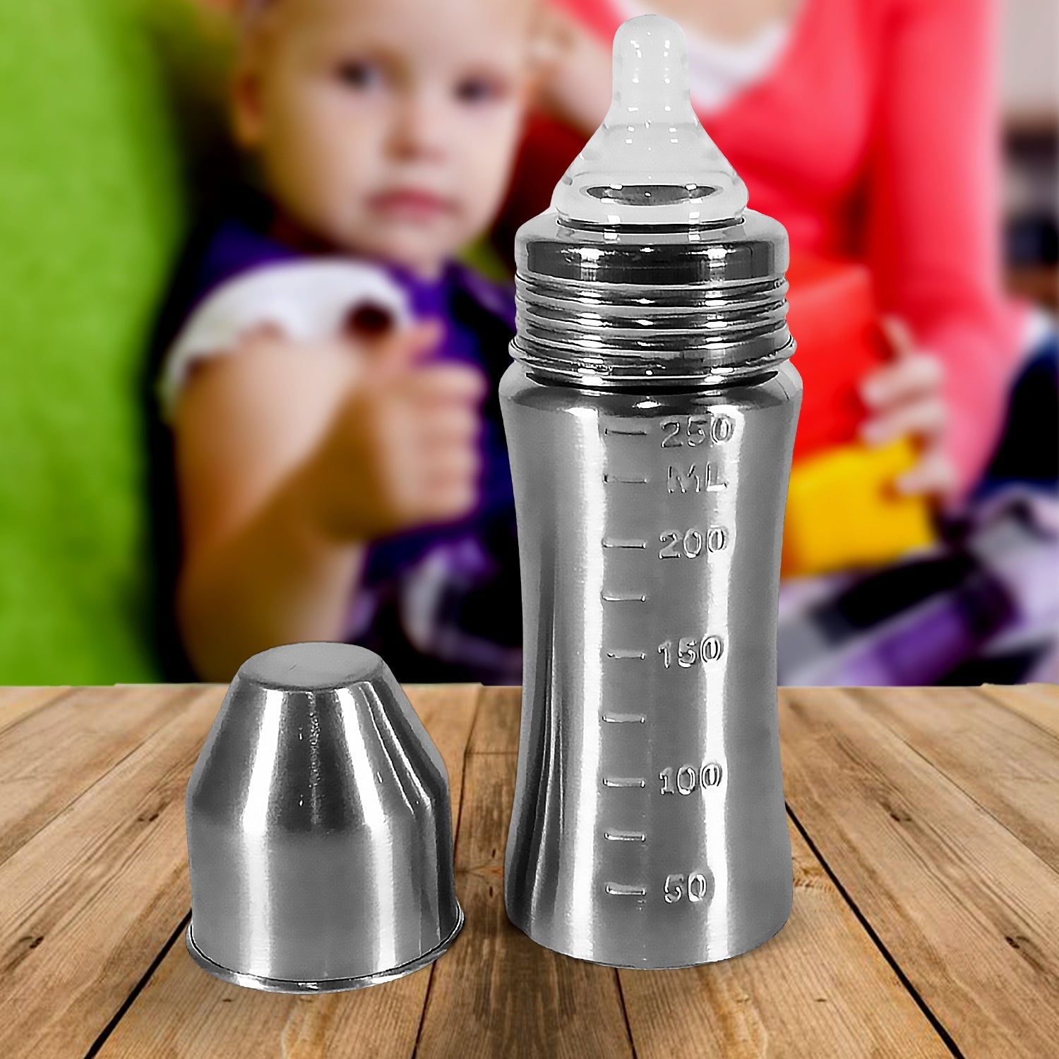 Ganesh Stainless Steel Baby Feeding Bottle, Milk Bottle for New Born / Infants / Toddler Up to 3 Years, BFA Free (250 ML Approx) - Springkart 