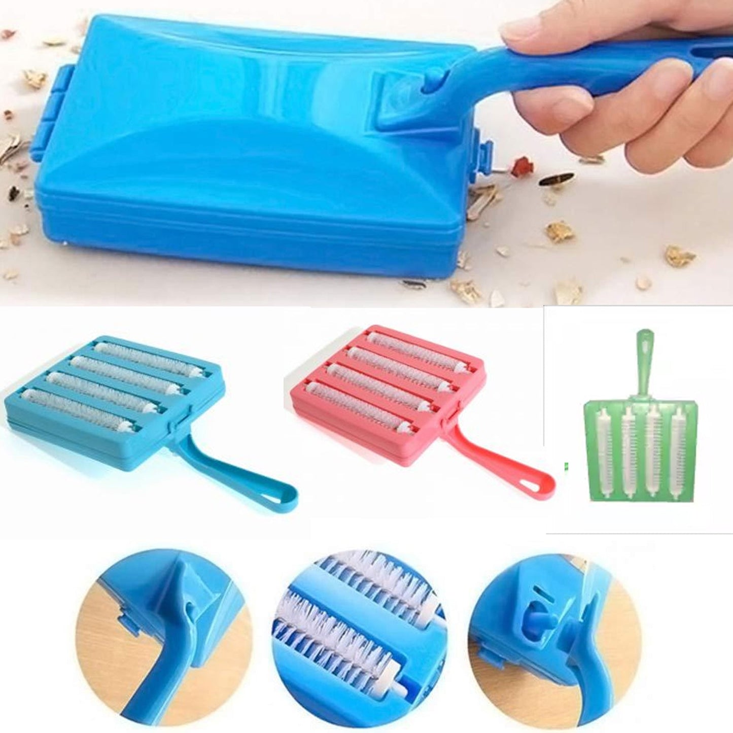Plastic Handheld Carpet Roller Brush Cleaning with Dust Crumb Collector, Wet, and Dry Brush - Springkart 