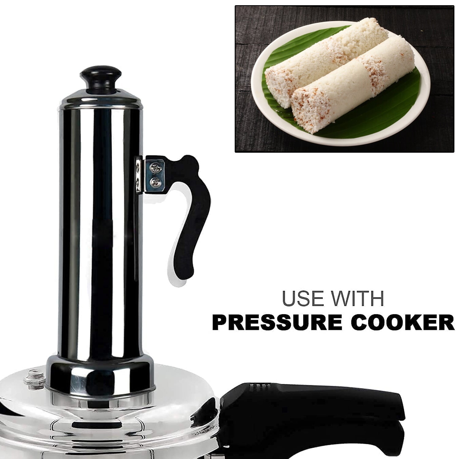 Puttu Maker Set with Steamer Plate & Pressure Cooker Top, Stainless Steel - Springkart 