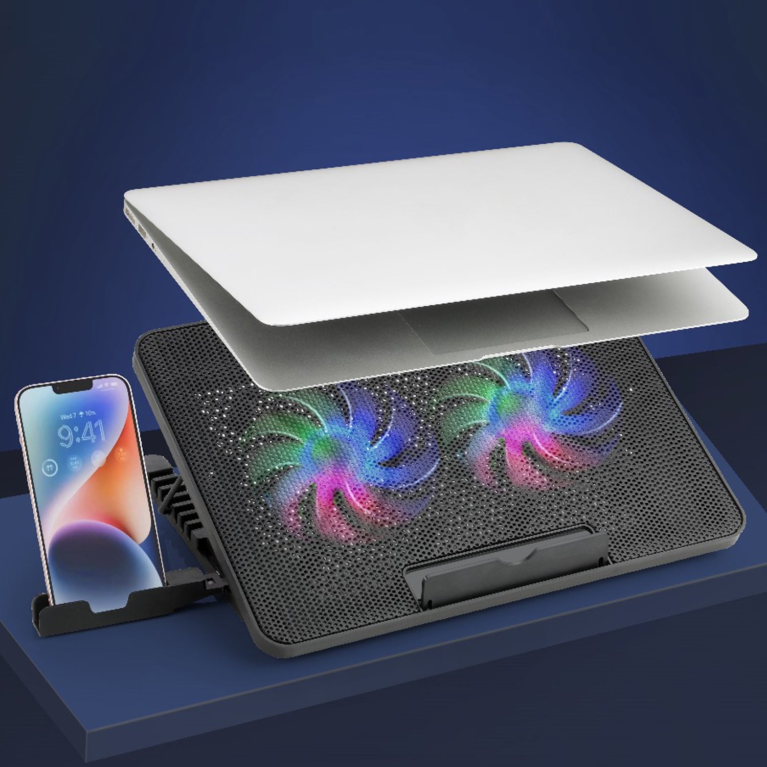 Laptop Cooler Cooling Pad with 2 Quiet Led Fans, Dual USB Ports, Portable Ultra Slim USB Powered 7 Heights Adjustable Laptop Stand for Gaming Laptop - Springkart 