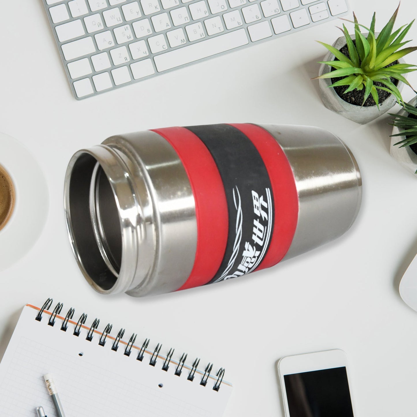 Steel Travel Mug / Tumbler / Cup, Double Walled With Rubber Grip 400ml. - Springkart 