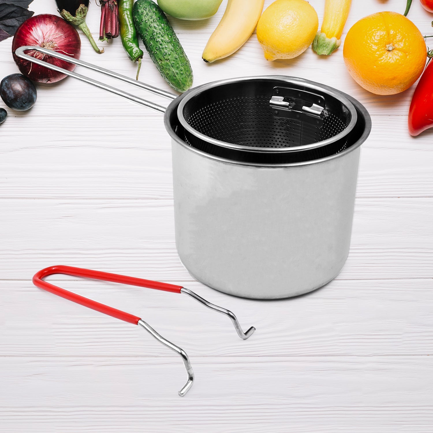 Small Deep Frying Pot With Strainer Basket (2 Pc Set) - Springkart 