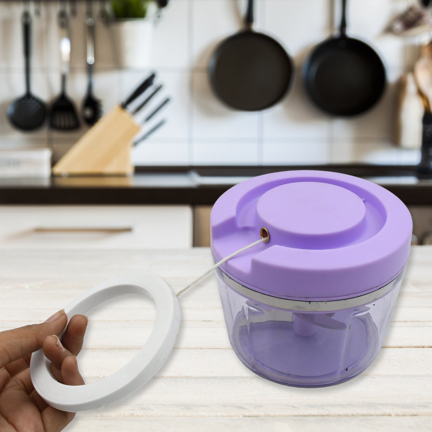 Miracle Ring Chopper, Quick Handy Chopper, Vegetable and Fruit Chopper With Lid | Chop in 10 Seconds | Mini Portable Food Processor for Kitchen with 3 Blades for Effortless Chopping of Onion, Veggies - Springkart 