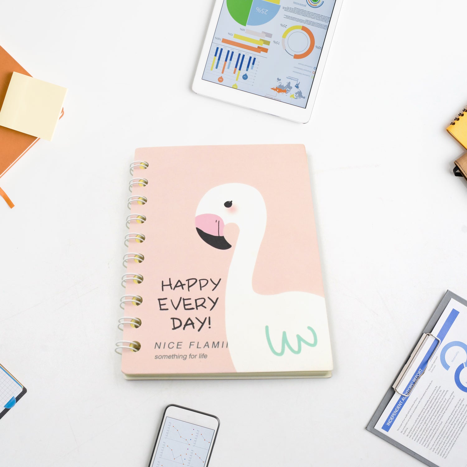 Cute Flamingo Journal Diary, Notebook for Women Men Memo Notepad Sketchbook with Durable Hardcover & 50 Pages Writing Journal for Journaling Notes Study School Work Boys Grils, Stationery (143x105MM) - Springkart 