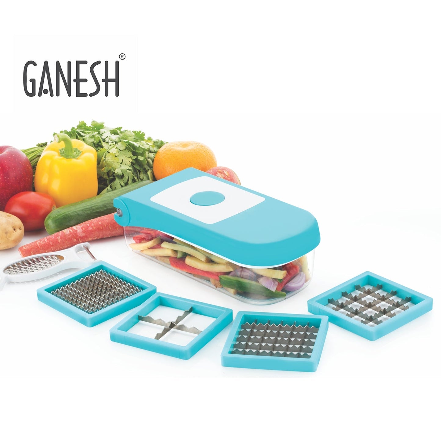 Ganesh 7 in 1 Plastic Vegetable Dicer, Blue - Springkart 
