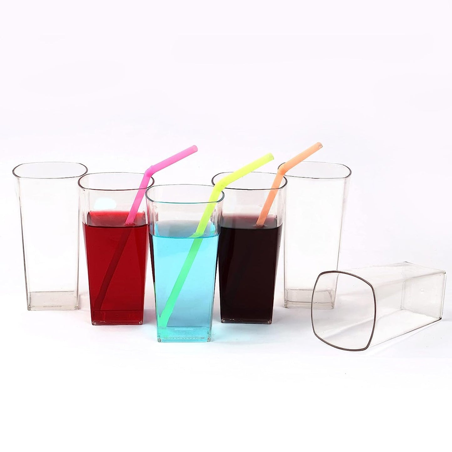 Transparent plastic tumblers for various drinks