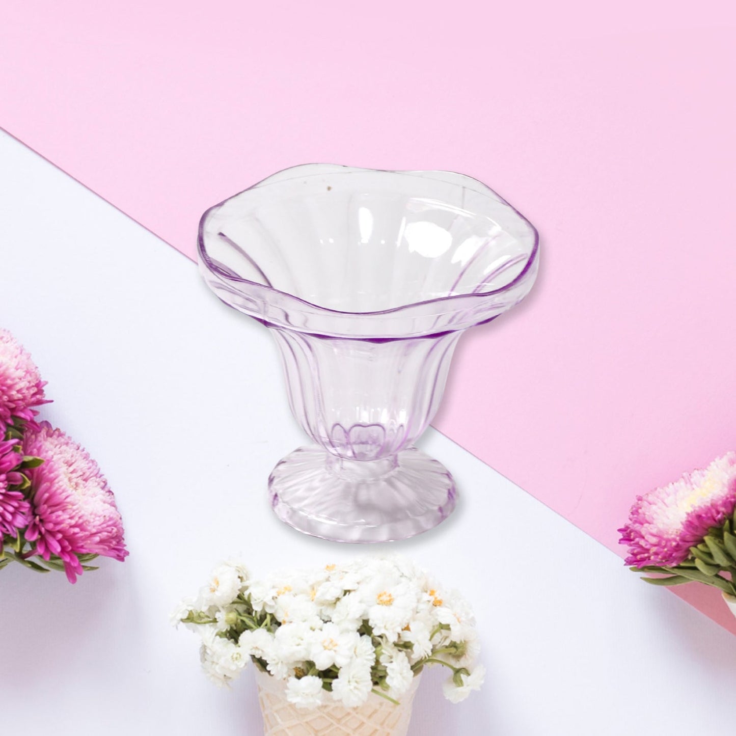 Crystal Plastic Ice-Cream Bowl, Home & Kitchen Serving Platter or Dessert Cup for Sundae, Sweets, Snacks, Fruit, Pudding, Nuts or Dip, Serving Bowls (Crystal Cups, Set of 6) - Springkart 