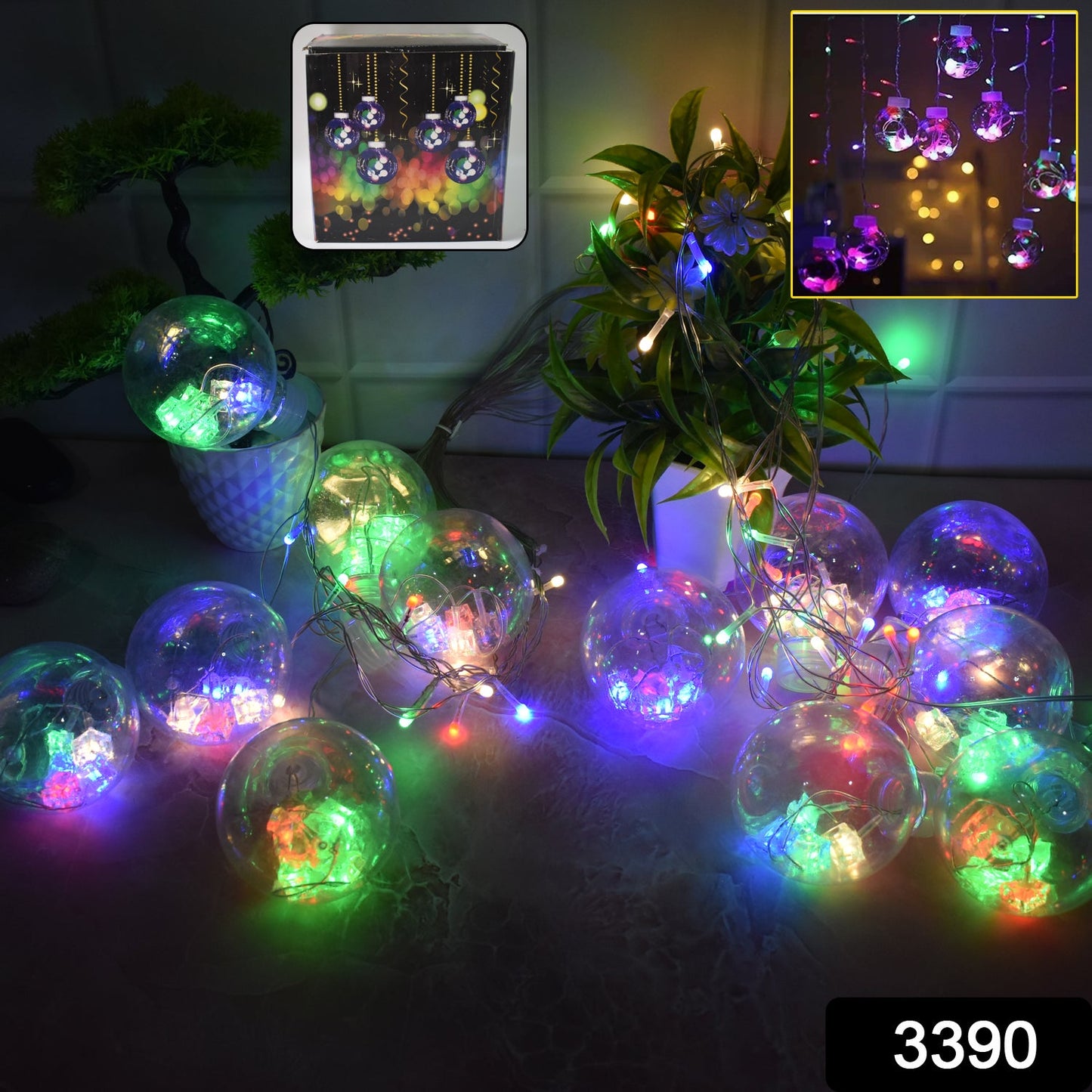 12  Wish Balls Window Curtain String Lights with 8 Flashing Modes Decoration for Home Decoration, Diwali & Wedding LED Christmas Light Indoor and Outdoor Light ,Festival Decoration (Plastic, Multi Color)