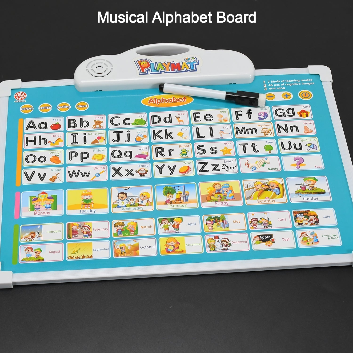 Learning Board 2in1 - Educational PAD for Kids Musical Board for Alphabet ABC Learning Toy Play Mat & Drawing with One Doodle Pen - Springkart 